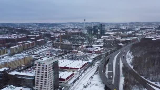 Luftaufnahmen Über Der Autobahn Göteborg Schweden Autobahn Winter Von Drohne — Stockvideo