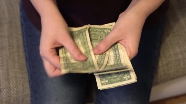 Widok Góry Ręce Kobiety Liczącej Dolary — Wideo stockowe