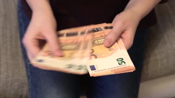 Bir Kadının Ellerinin Üst Görüntüsü Yavaşça Para Sayıyor — Stok video