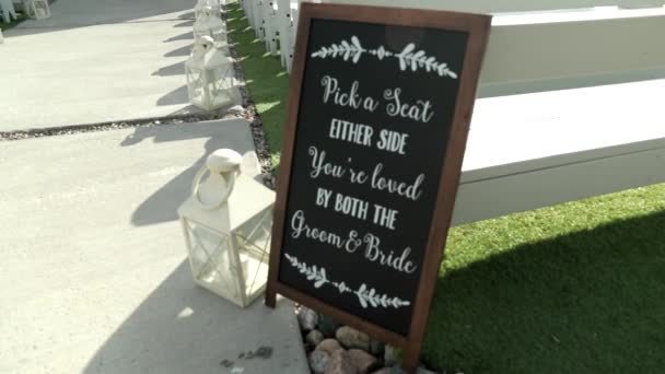 Beautiful Outdoor Wedding Dcor Seating Sign Belvdre Events Center Wakefield — Stock Video