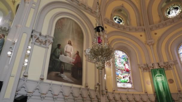 Beautiful Gold Designer Lantern Hanging Ceiling Columban Church Sanctuary Cornwall — Stock Video