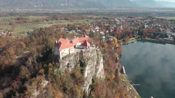 Slovenya Nın Dağlarındaki Yüksek Bir Kayanın Üzerine Tünemiş Bir Gölün — Stok video