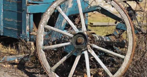 Splendido Primo Piano Una Vecchia Ruota Carro Telaio Fuori Patinato — Video Stock