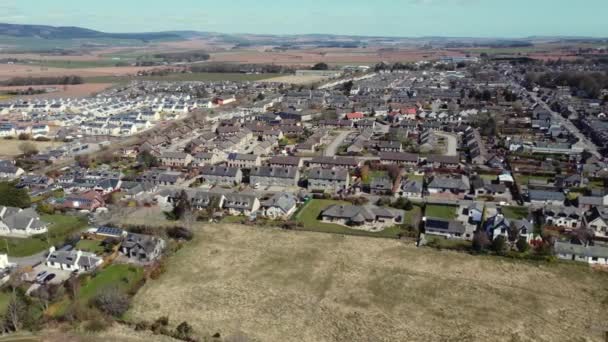 Вид Воздуха Шотландский Город Лоренсекирк Солнечный Весенний День Абердиншир Шотландия — стоковое видео