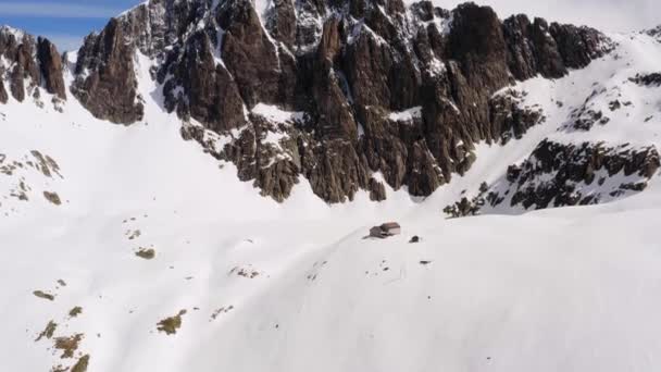 Aerial Approach Cima Asta Summit Dolomite Mountain Range Covered Snow — Stock Video