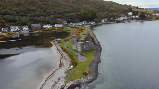 Veduta Aerea Del Castello Lochranza Sull Isola Arran Una Giornata — Video Stock