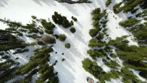 雪の道から空中上昇スパイラル 吹雪の中で失わ — ストック動画
