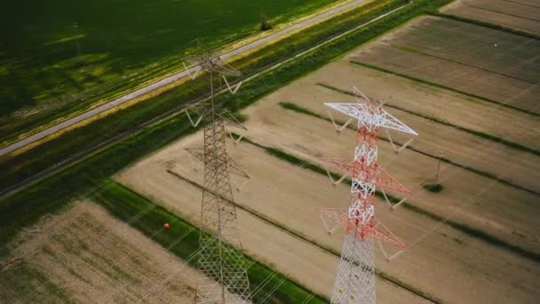 Drone Zicht Hoogspanningsleidingen Infrastructuur Luchtkring — Stockvideo