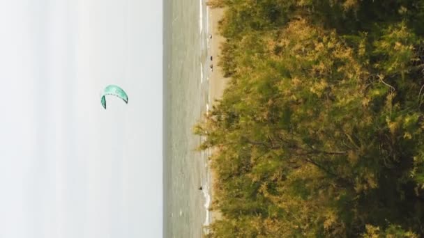 Luchtfoto Van Actieve Kitesurfers Het Strand Porto Barricata Italië Verticaal — Stockvideo