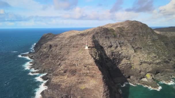 Luftaufnahme Des Makapuu Leuchtturms Waimanalo Hawaii — Stockvideo