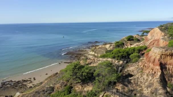 Promenade Bois Sur Falaise Rouge Blanche Côte Avec Vue Sur — Video