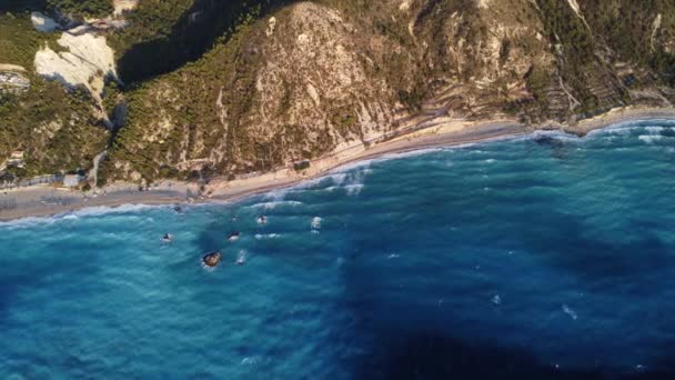 Pintoresca Playa Megali Petra Isla Lefkada Grecia Vista Gran Altitud — Vídeos de Stock