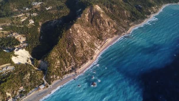 Působivý Letecký Pohled Pláž Megali Petra Ostrov Lefkada Řecko — Stock video