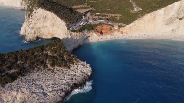 Vista Aérea Deslumbrante Das Características Naturais Torno Praia Porto Katsiki — Vídeo de Stock
