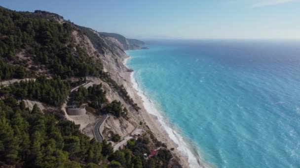 High Altitude View Egremni Beach Basically Destroyed Landslide Greece — Stock Video