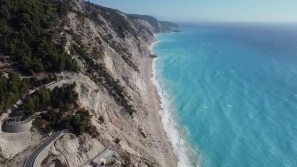 Dopo Grande Terremoto Frana Sulla Spiaggia Egremni Lefkada Grecia Aerea — Video Stock