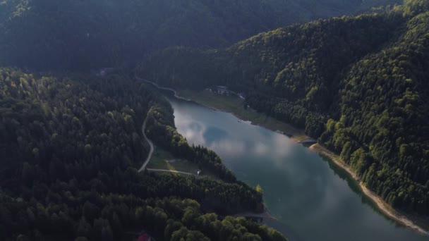 Воздушный Поворот Назад Показывая Красивый Лес Покрытой Горной Долине Европа — стоковое видео