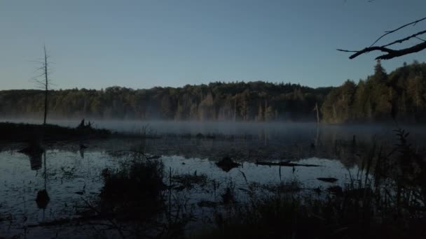 Destra Sinistra Panning Shot Nebbia Mattutina Aumento Sopra Lee Lake — Video Stock