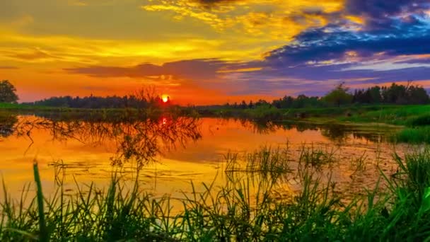 Verträumte Farben Des Sonnenuntergangs Die Sich Auf Dem Ruhigen See — Stockvideo