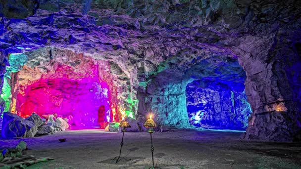 Tidsförskjutning Belysning Norrsken Inne Vikingadalen Grotta Norge Magiska Vita Grottor — Stockvideo
