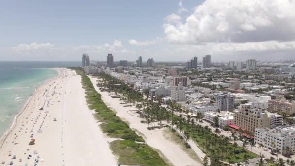 Aerial Flight South Beach Miami Approaches Ocean Drive Buildings — Stock Video