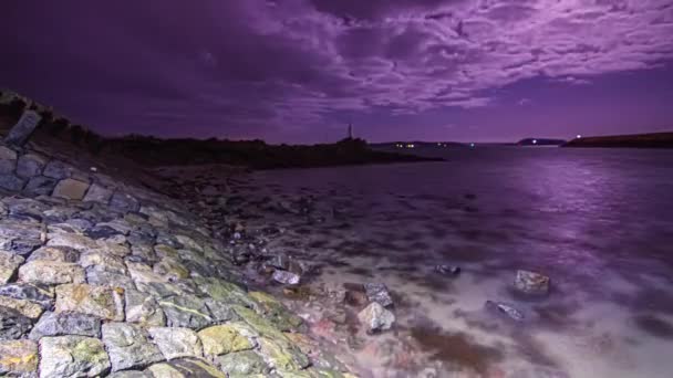 Pasang Surut Malam Kanal Laut Pulau Guernsey Bailiwick Guernsey Cahaya — Stok Video