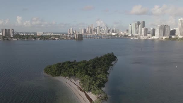 Luchtfoto Pace Picnic Island Uitzicht Naar Het Centrum Van Miami — Stockvideo