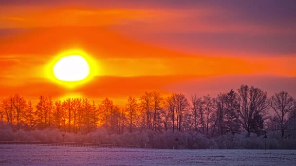 Pintoresco Timelapse Salida Del Sol Cielo Color Rojo Nubes Voladoras — Vídeo de stock