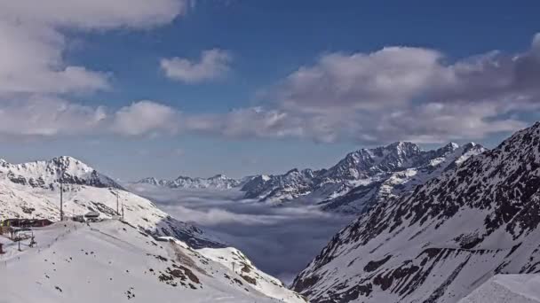 Time Lapse Shot Flying Clouds Snowy Austrian Alps Mountains Kaunertal — Stock Video
