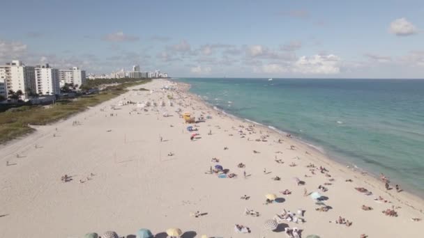 Aérea Arena Baja Gente South Beach Miami Disfrutando Cálido Día — Vídeo de stock