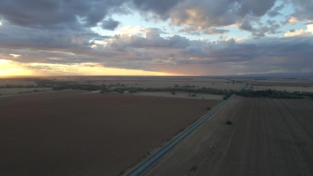 Australian Countryside Road Crossing Agricultural Fields Landscape Aerial View — Stock Video