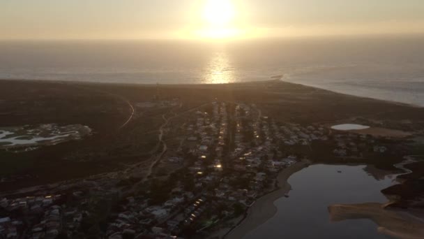Krásný Východ Slunce Obzoru Ostrova Armona Portugalsku Letecký Záběr — Stock video