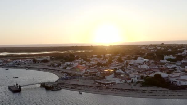 Sunset Pier Beachfront Houses Armona Island Longo Costa Algarvia Olhao — Vídeo de Stock