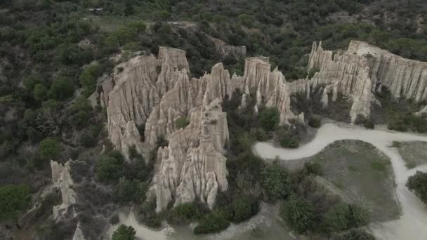 Panorama Través Paisaje Turismo Fantasía Hoodoos Arenisca Erosionada — Vídeo de stock