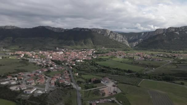 Fly Low Small Town Lush French Pyrenees Orientales Region — Stock Video