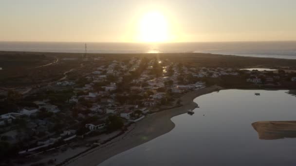 Golden Sunset Shining Oceanside Community Armona Island Moncarapacho Portugal Anténa — Stock video