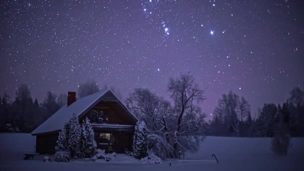 Tiempo Lapso Disparo Estrellas Voladoras Cielo Nocturno Sobre Paisaje Rural — Vídeo de stock