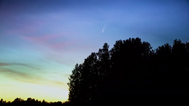 Time Lapse Tracking Shot Van Komeet Neowise Boven Het Eeuwenoude — Stockvideo