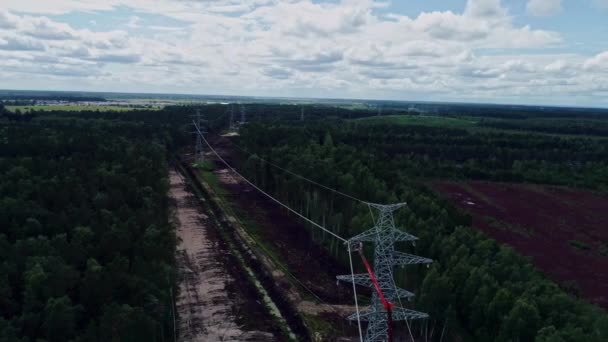 Défrichement Forestier Pour Lignes Électriques Terres Agricoles Vue Aérienne — Video