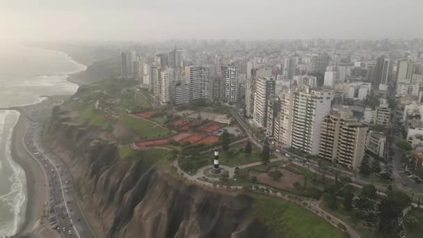 Parapentes Dessus Phare Falaise Dans Brouillard Côtier Lima Pérou — Video
