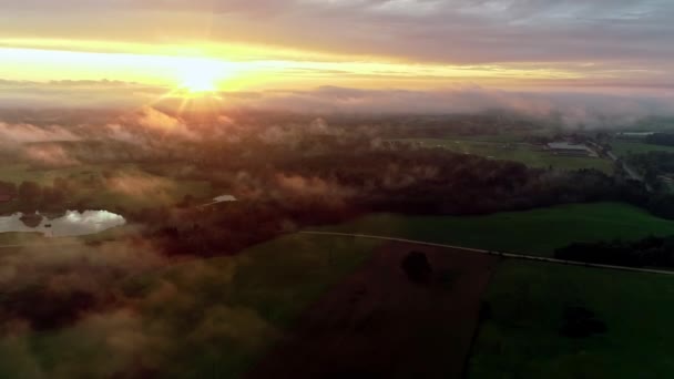 Aerial Backward Shot Rural Countryside View Green Grasslands All Sides — Stock Video