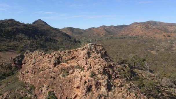 Muž Vršku Vrbového Potoka Vypadá Divoce Krajina Flinders Ranges Australina — Stock video