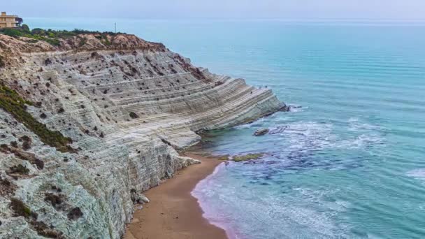 High Angle Shot Scala Dei Turchi Stair Turks Rocky Cliff — Stock Video