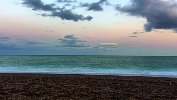 Dromerig Lange Blootstelling Aan Kust Zonsondergang Tijd Verstrijken Wolk Transformaties — Stockvideo