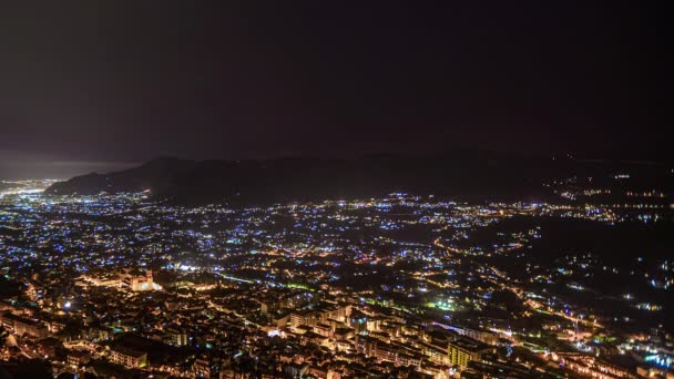 Estático Sobre Cidade Monreale Com Belamente Iluminado Noite Palermo Sicília — Vídeo de Stock