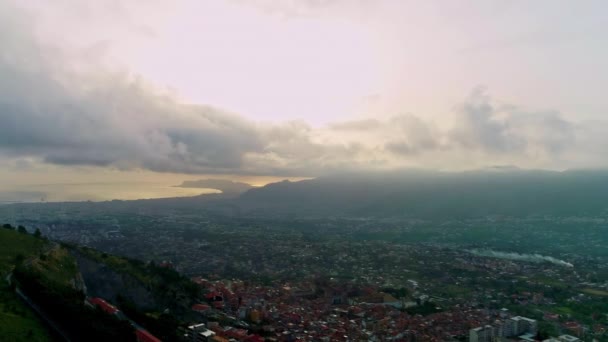 Aerial Drone Forwarding Shot Palermo City Foothills Mountain Range Mediterranean — Vídeo de stock