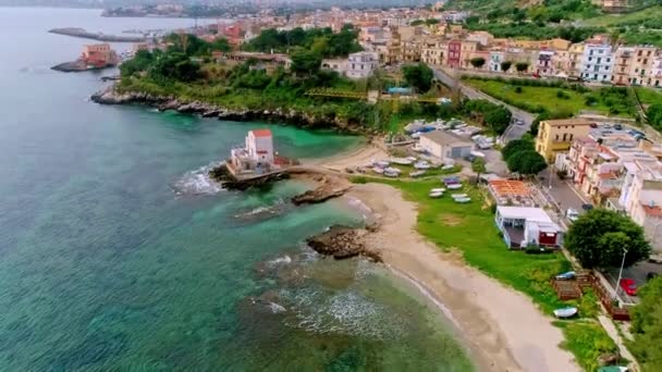 Beautiful Old Architecture Coastal View Santa Flavia Italy Aerial Shot — Stock Video