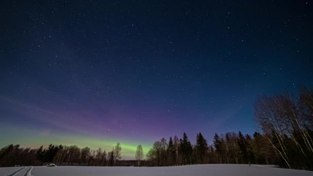 Time Lapse Shot Aurora Borealis Dark Sky Cold Winter Day — Stock Video
