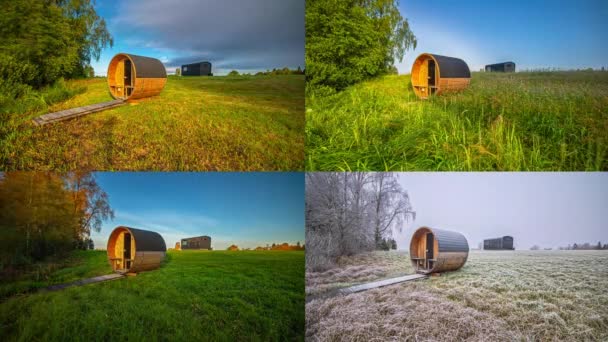 Time Lapse Montrer Paysage Changement Autour Petit Sauna Extérieur Sur — Video