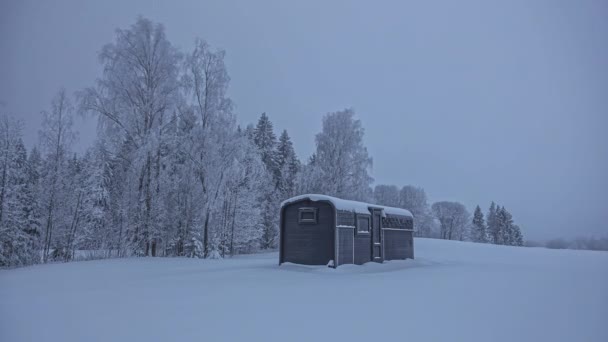 Time Lapse Colpo Grigio Scuro Giornata Invernale Con Campo Innevato — Video Stock